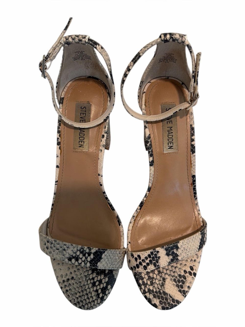 STEVE MADDEN Declaire Snakeskin Block Heel Ankle Strap Shoes size 8.5